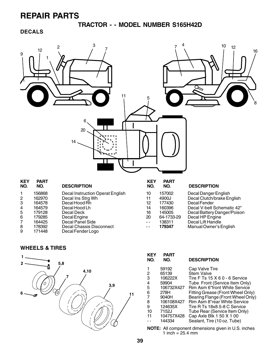 Repair parts | Weed Eater S165H42D User Manual | Page 39 / 44