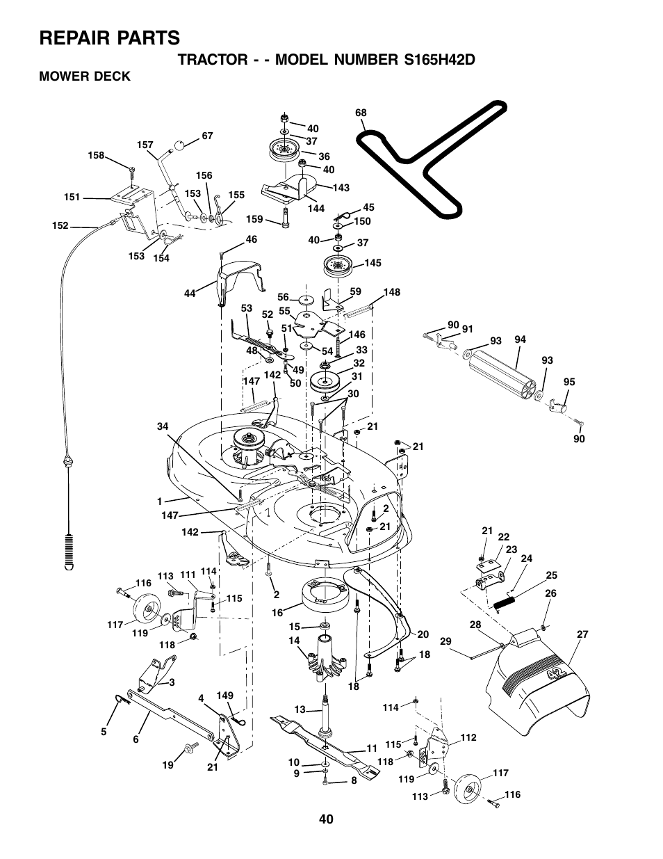 Repair parts, Mower deck | Weed Eater S165H42D User Manual | Page 40 / 44