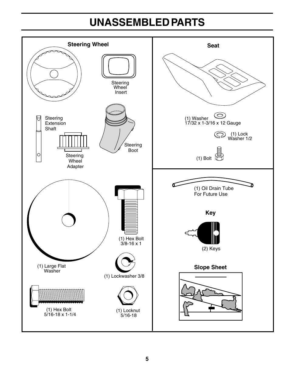 Unassembled parts | Weed Eater S165H42D User Manual | Page 5 / 44