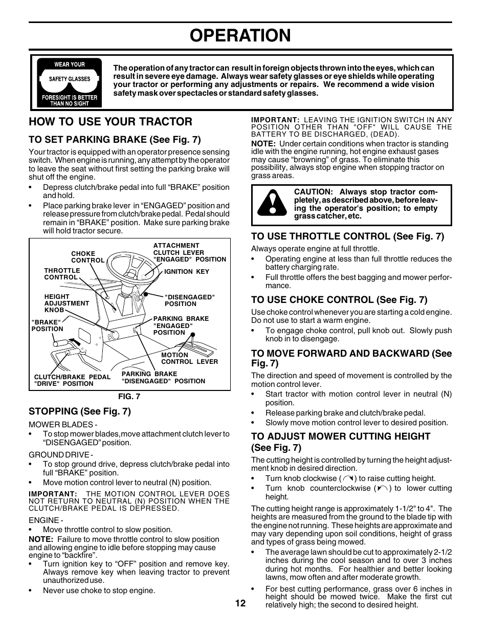 Operation, How to use your tractor | Weed Eater 178387 User Manual | Page 12 / 48