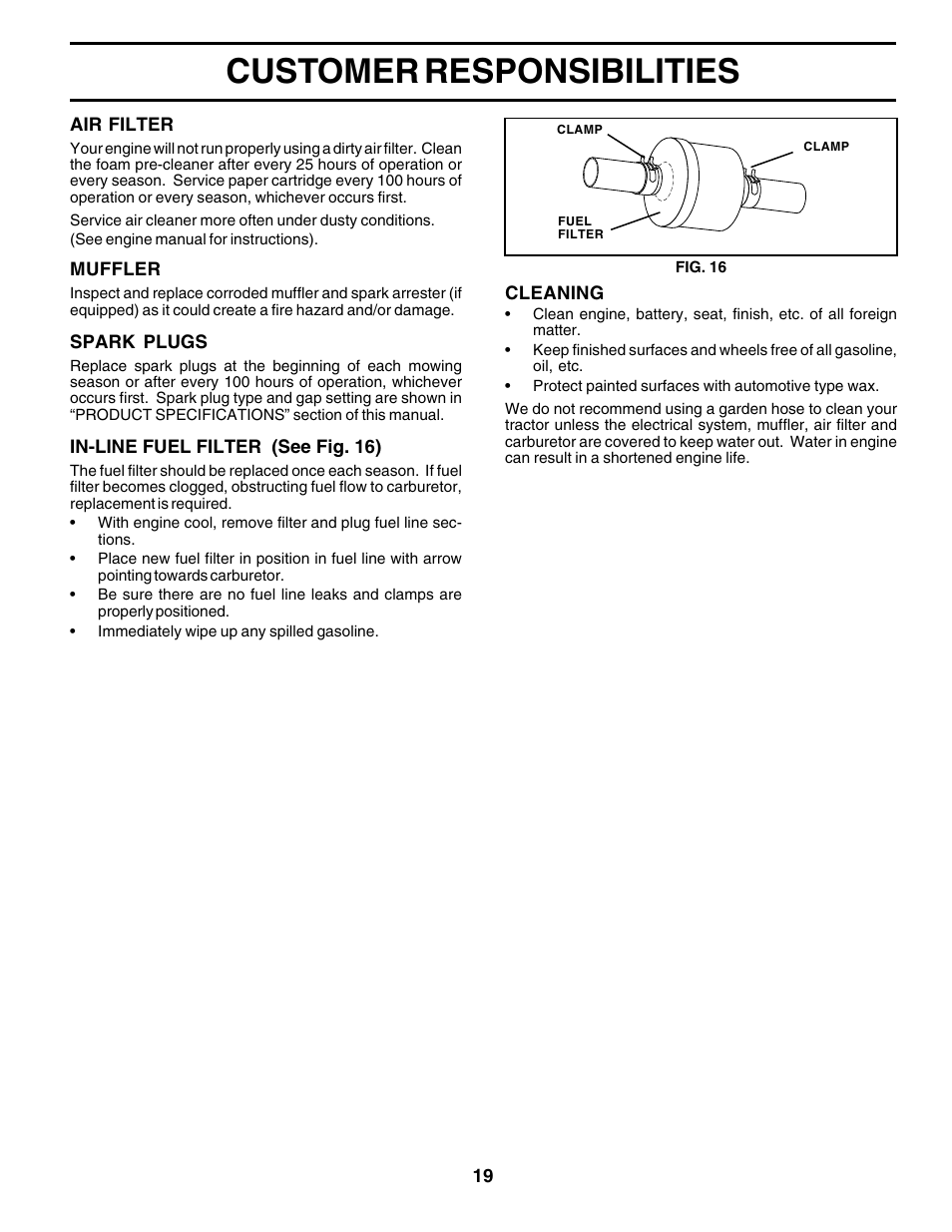 Customer responsibilities | Weed Eater 178387 User Manual | Page 19 / 48