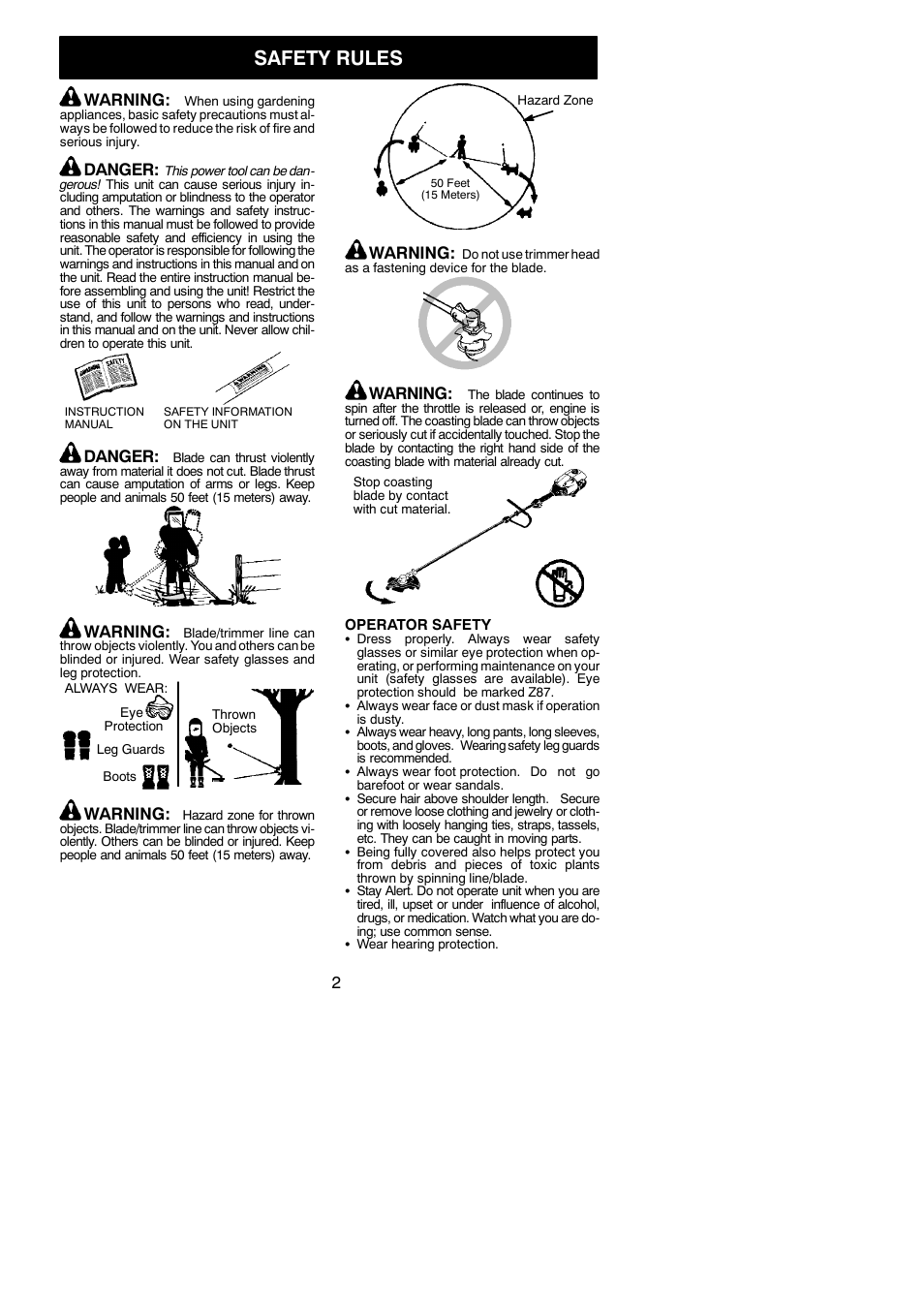 Safety rules, Warning, Danger | Weed Eater BC3150 User Manual | Page 2 / 16