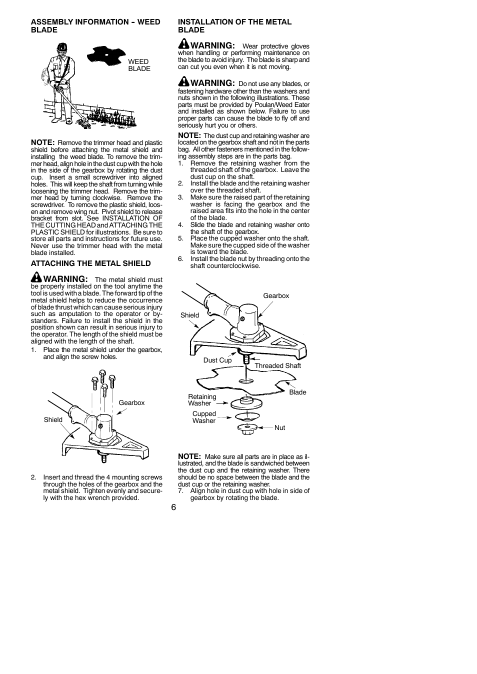 Warning | Weed Eater BC3150 User Manual | Page 6 / 16