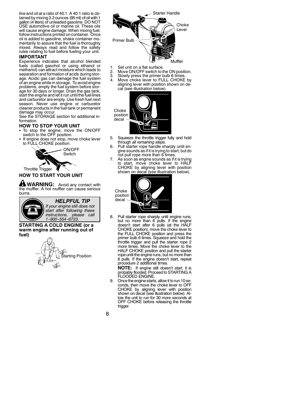 Warning, Helpful tip | Weed Eater BC3150 User Manual | Page 8 / 16