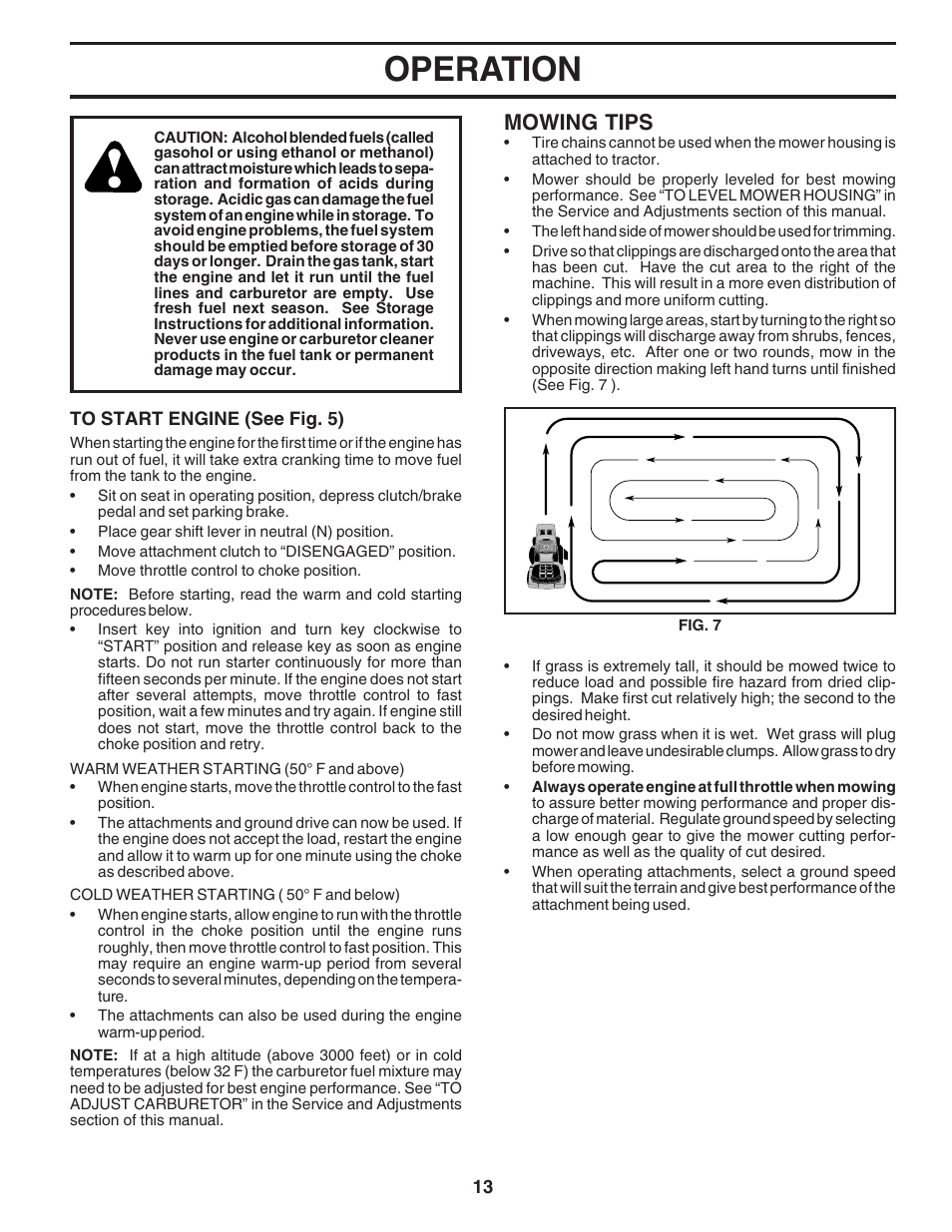 Operation, Mowing tips | Weed Eater 182983 User Manual | Page 13 / 48