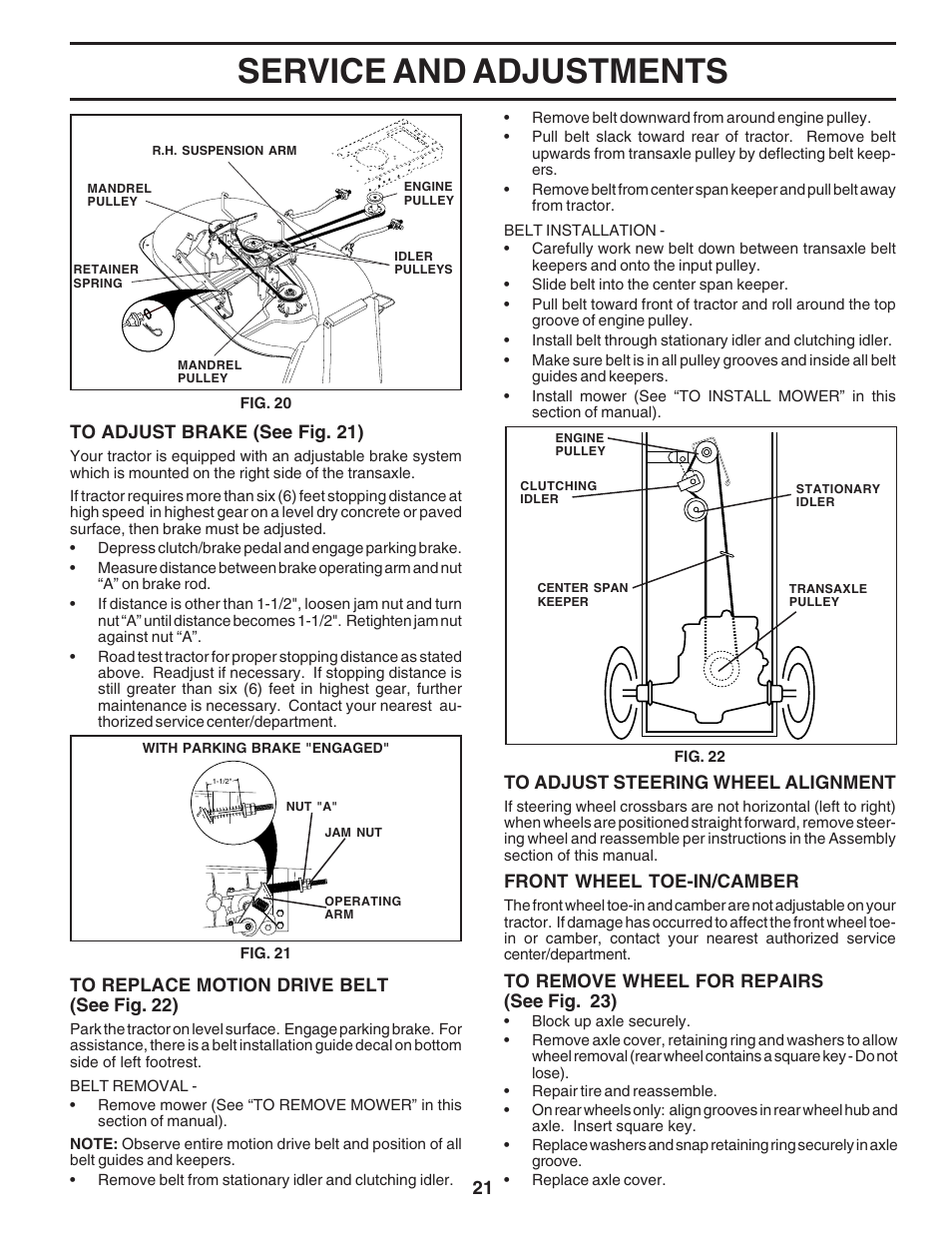 Service and adjustments | Weed Eater 182983 User Manual | Page 21 / 48