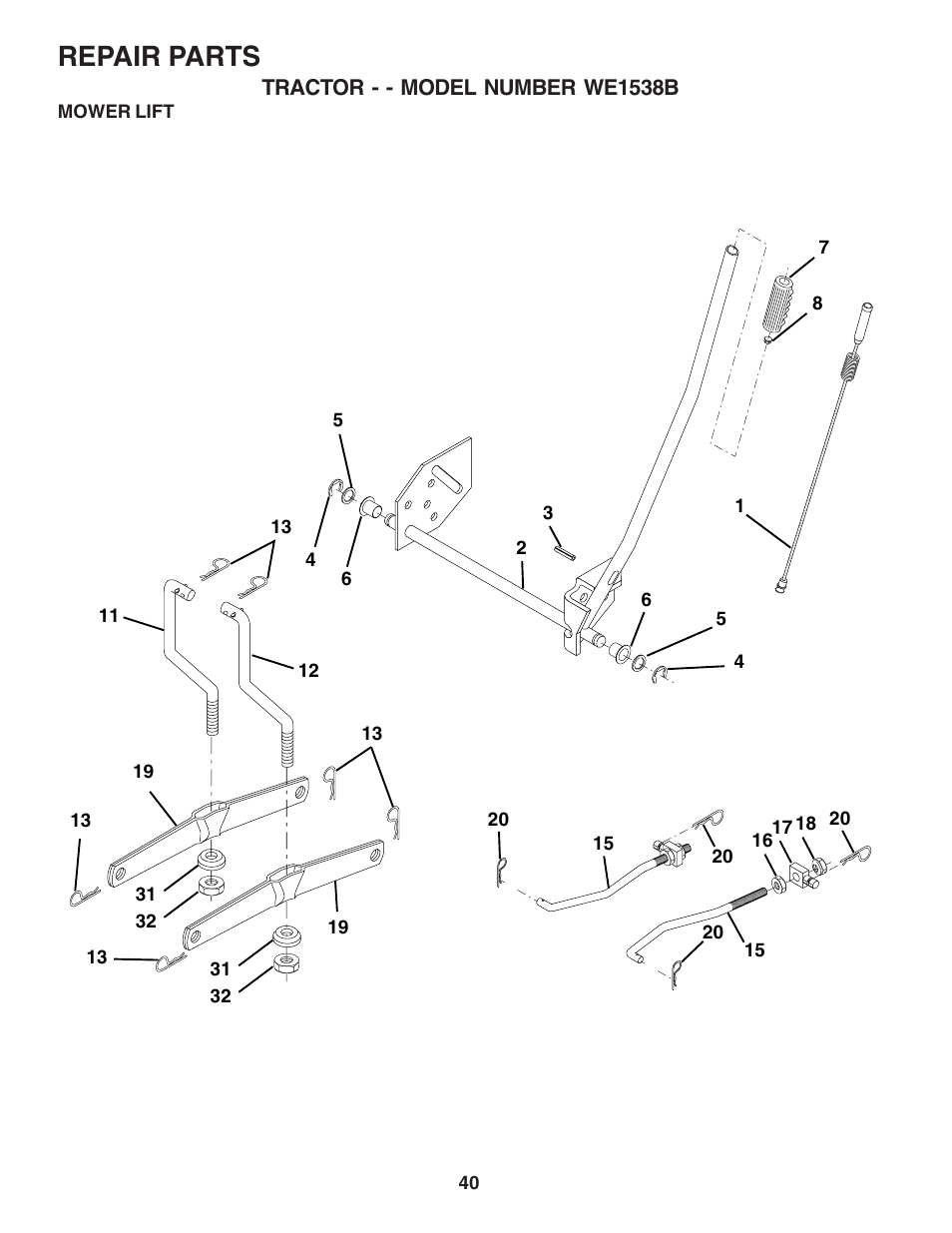 Repair parts | Weed Eater 182983 User Manual | Page 40 / 48