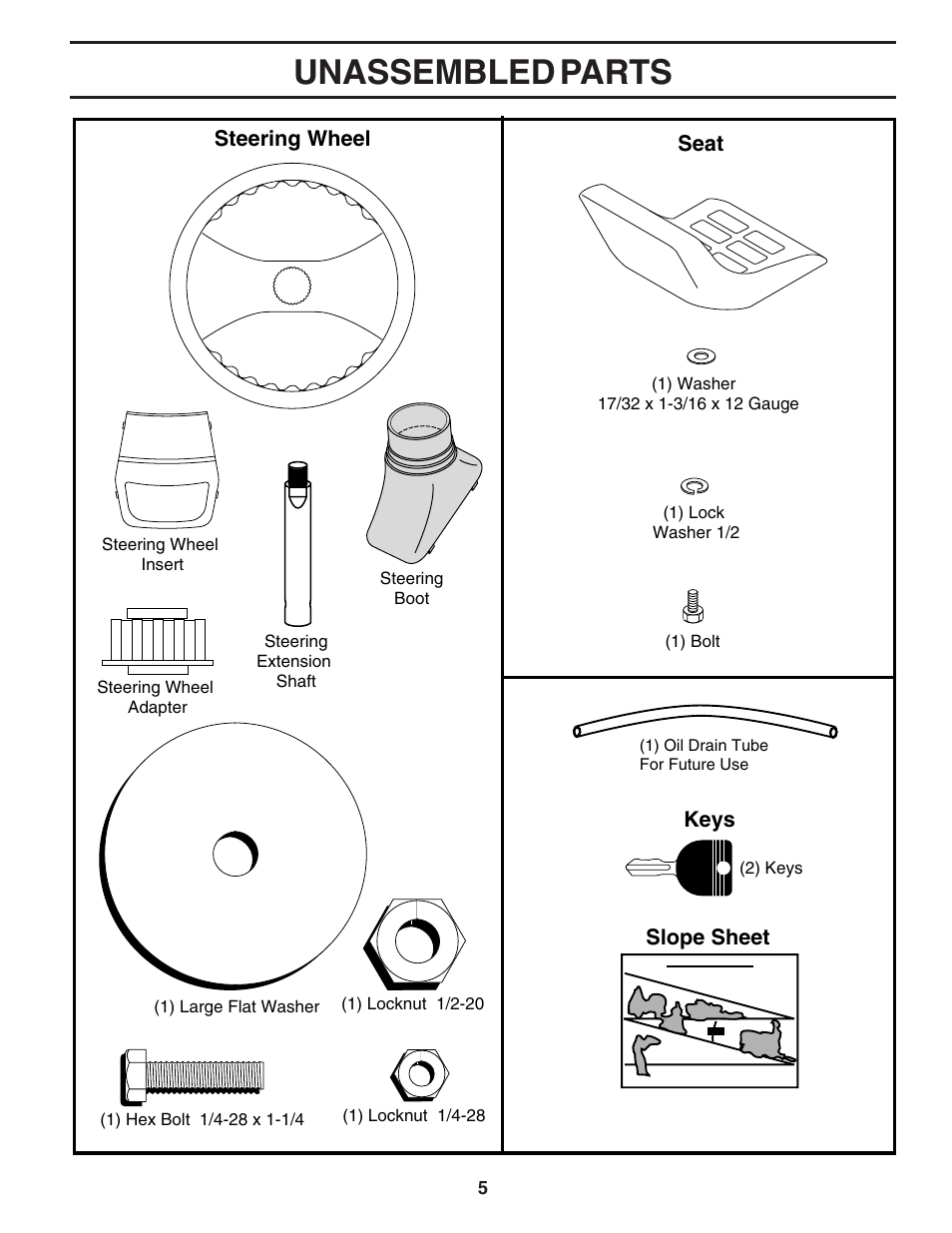 Unassembled parts | Weed Eater 182983 User Manual | Page 5 / 48