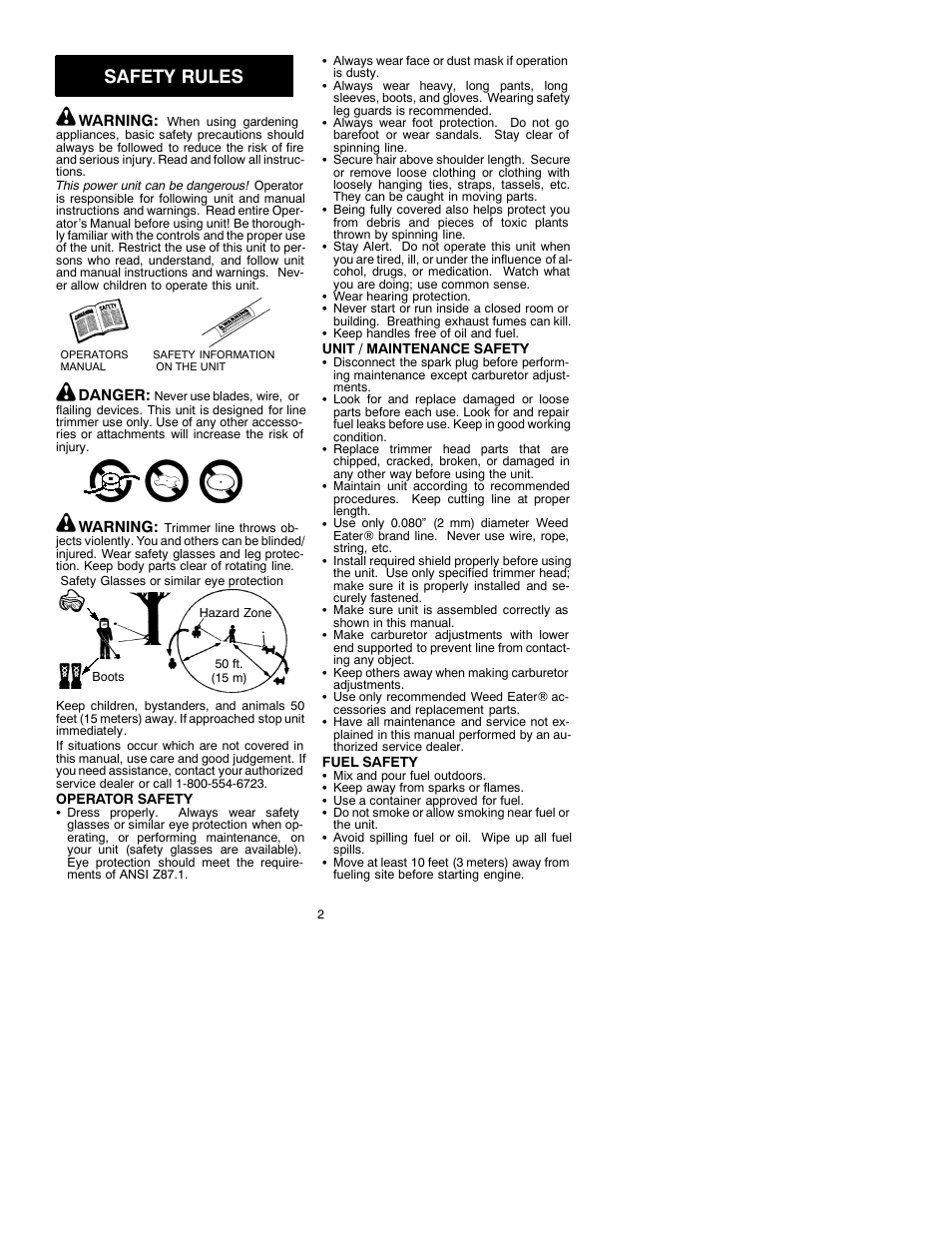 Safety rules | Weed Eater 530088828 User Manual | Page 2 / 7