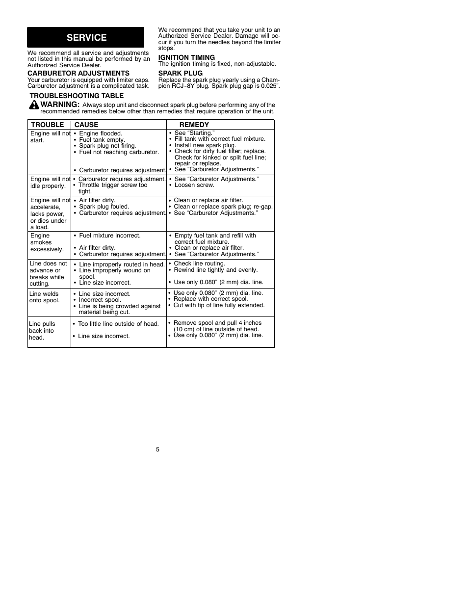 Service | Weed Eater 530088828 User Manual | Page 5 / 7
