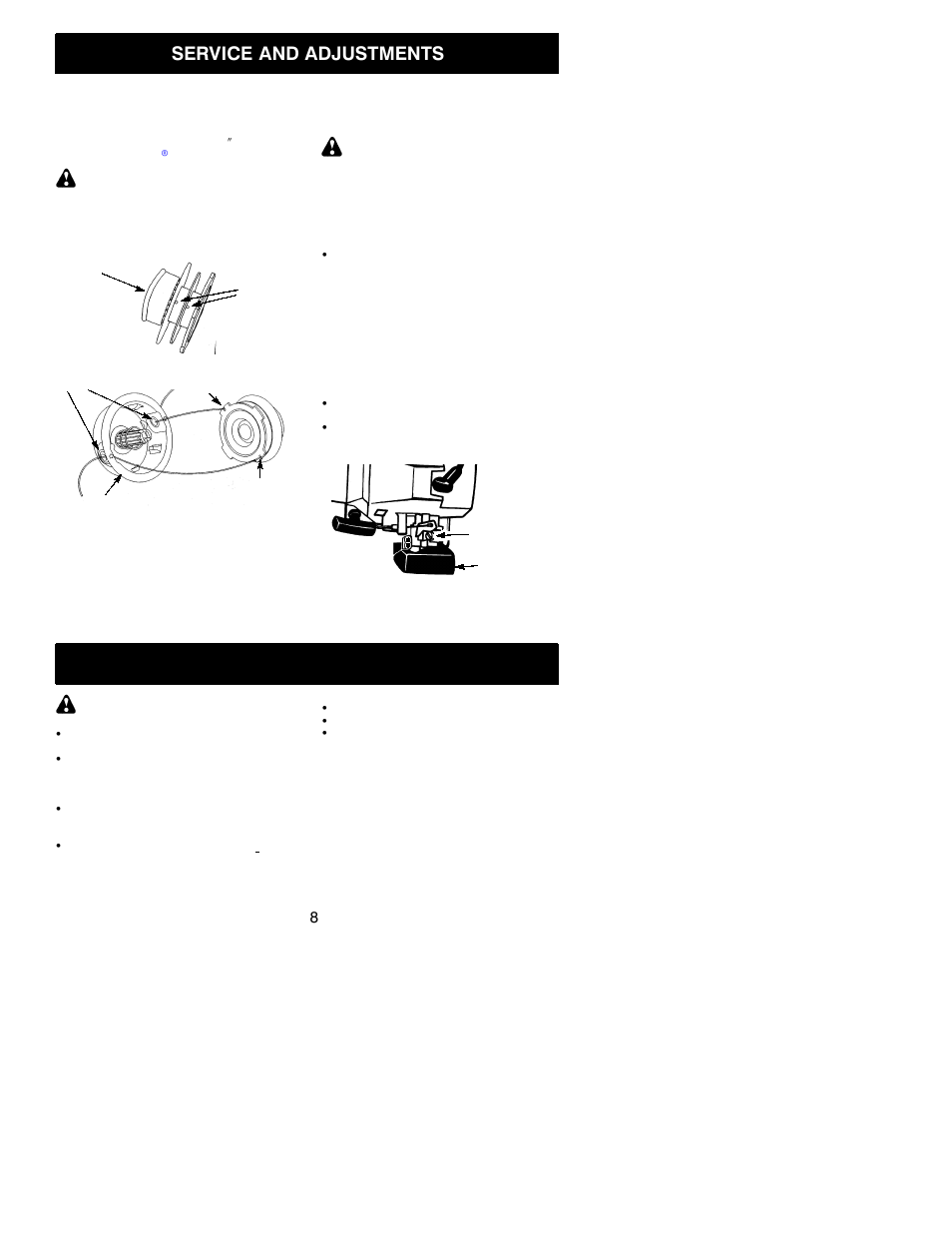 Service and adjustments, Storage | Weed Eater Featherlite 25 HO SST User Manual | Page 8 / 11