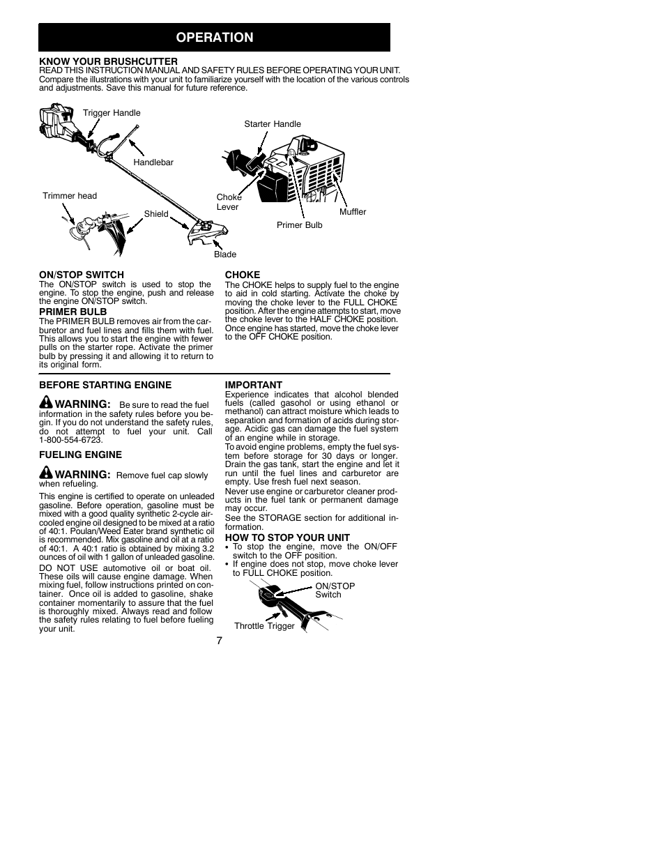 Operation | Weed Eater 530086916 User Manual | Page 7 / 15