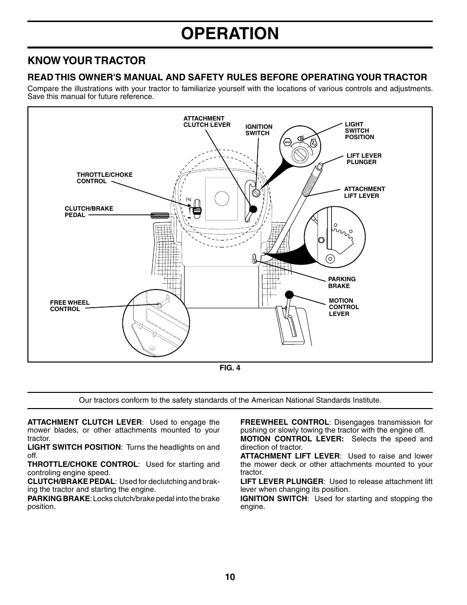 Operation, Know your tractor | Weed Eater WET17H42STA User Manual | Page 10 / 44