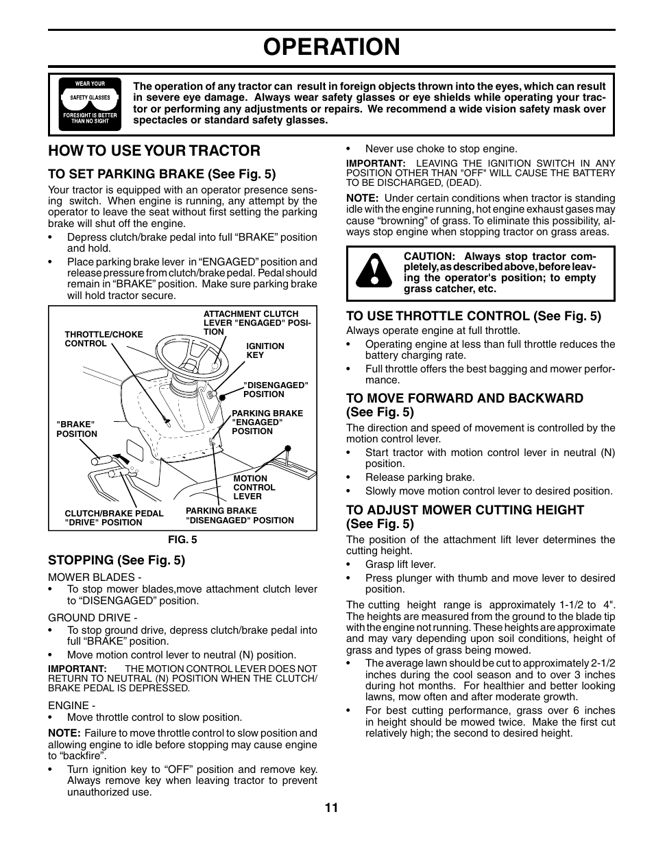 Operation, How to use your tractor | Weed Eater WET17H42STA User Manual | Page 11 / 44