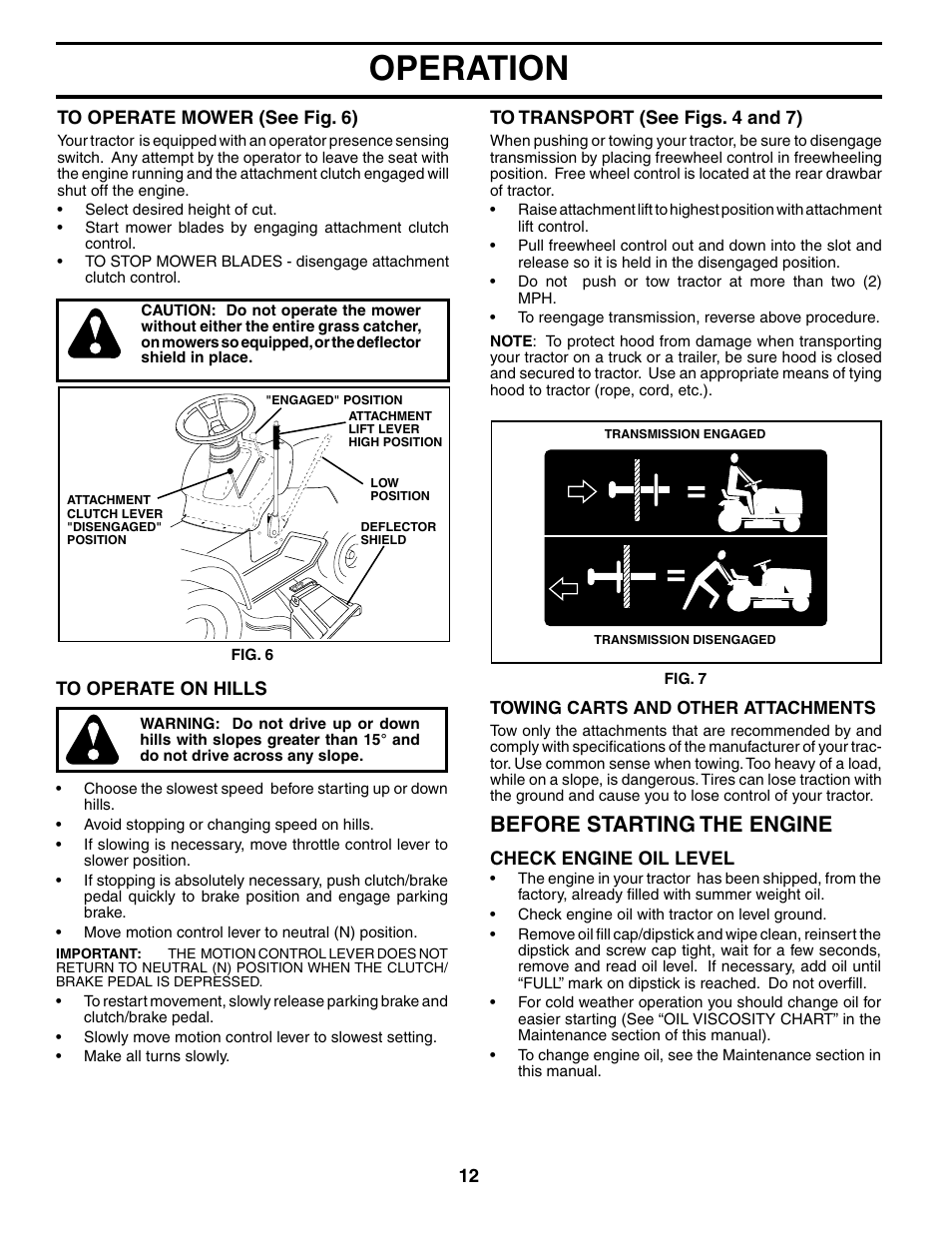 Operation, Before starting the engine | Weed Eater WET17H42STA User Manual | Page 12 / 44