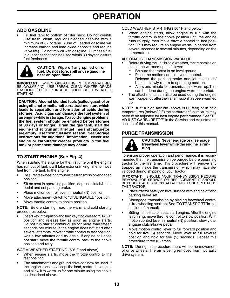 Operation | Weed Eater WET17H42STA User Manual | Page 13 / 44