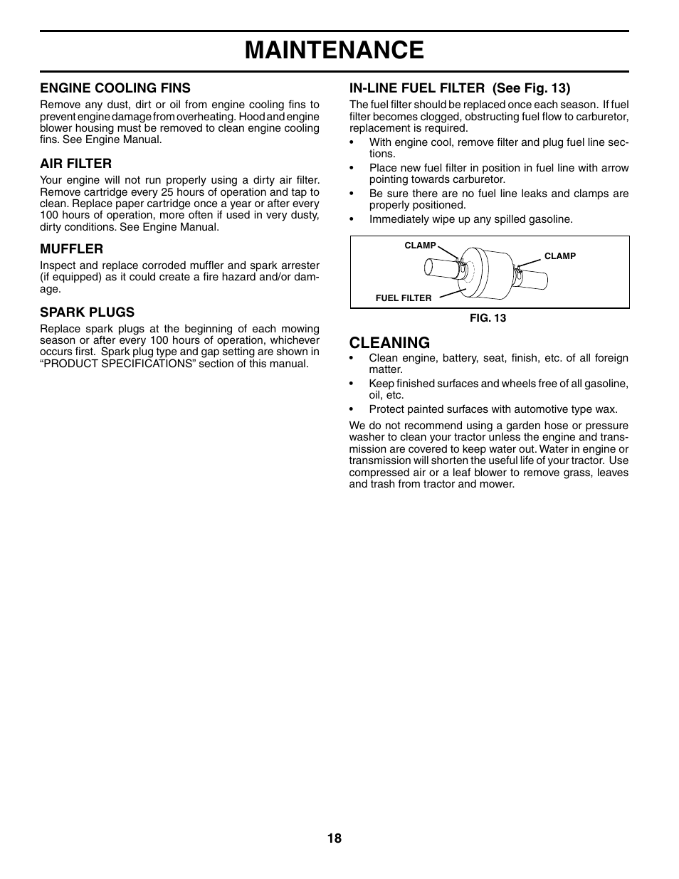Maintenance, Cleaning | Weed Eater WET17H42STA User Manual | Page 18 / 44