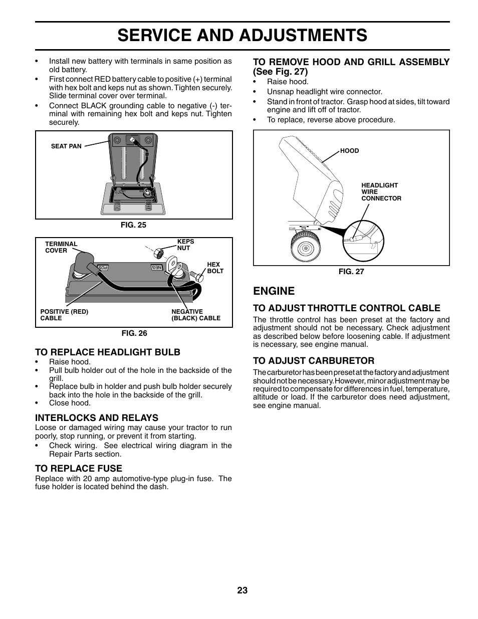 Service and adjustments, Engine | Weed Eater WET17H42STA User Manual | Page 23 / 44