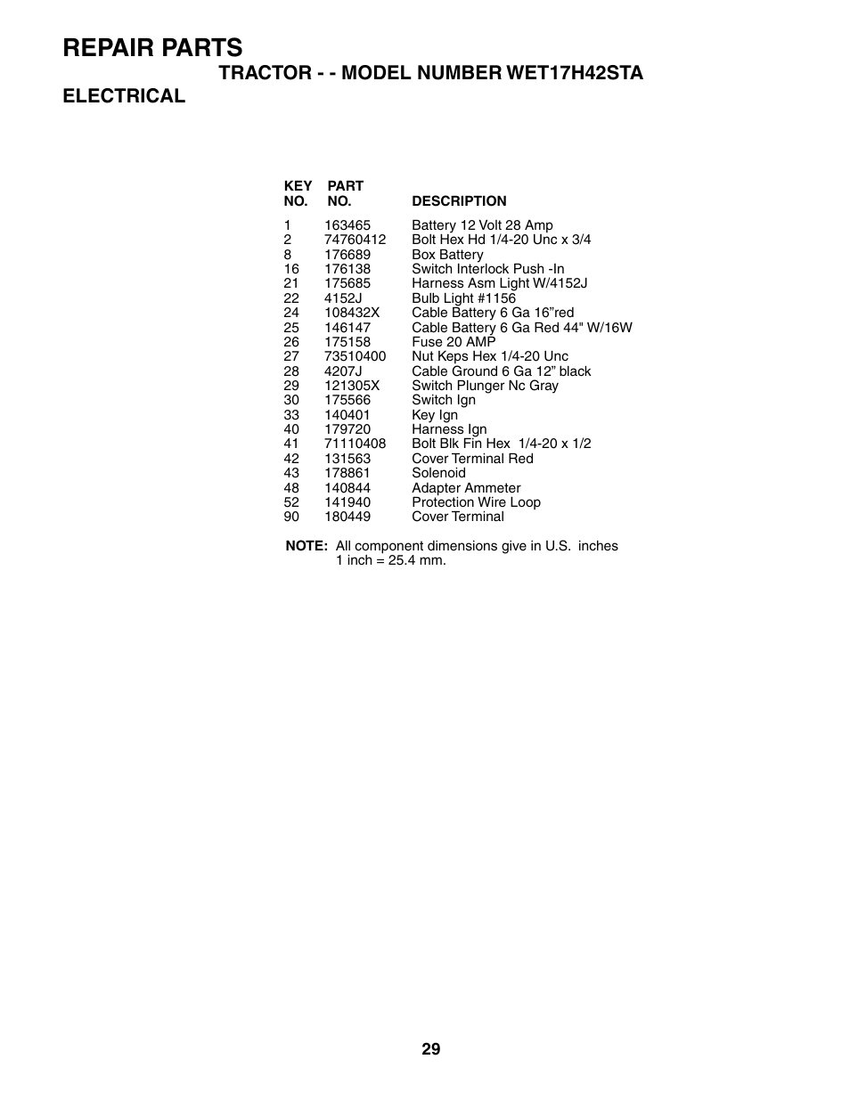 Repair parts | Weed Eater WET17H42STA User Manual | Page 29 / 44