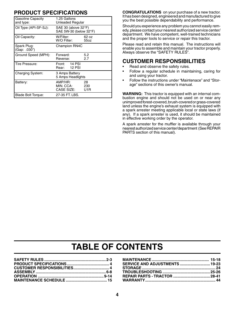 Weed Eater WET17H42STA User Manual | Page 4 / 44