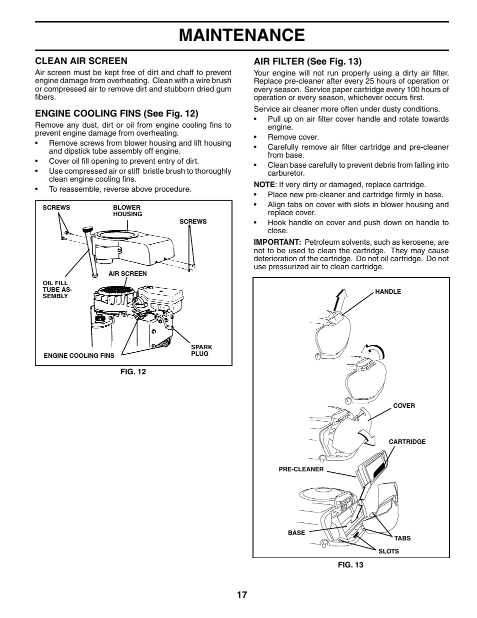 Maintenance | Weed Eater WE1338A User Manual | Page 17 / 48