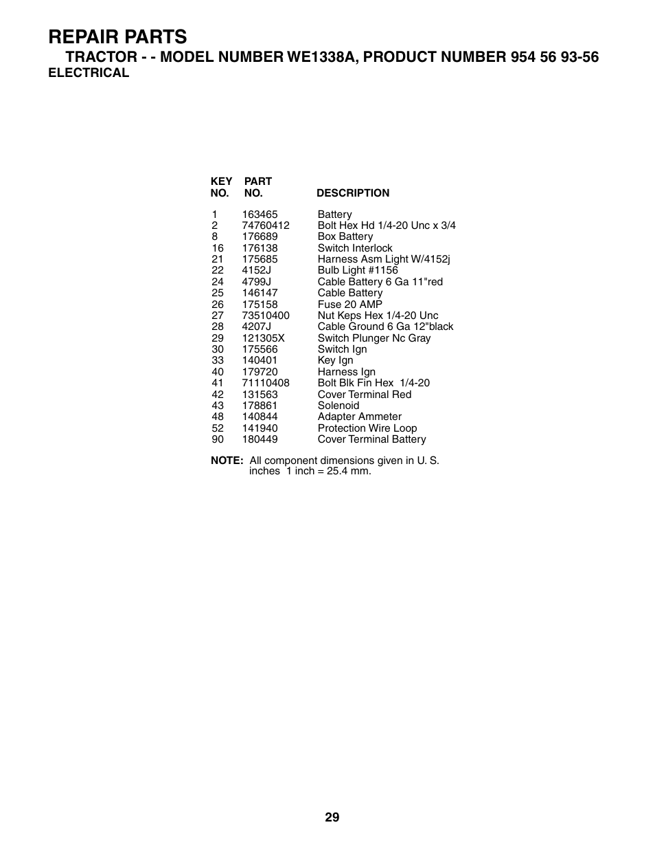 Repair parts | Weed Eater WE1338A User Manual | Page 29 / 48
