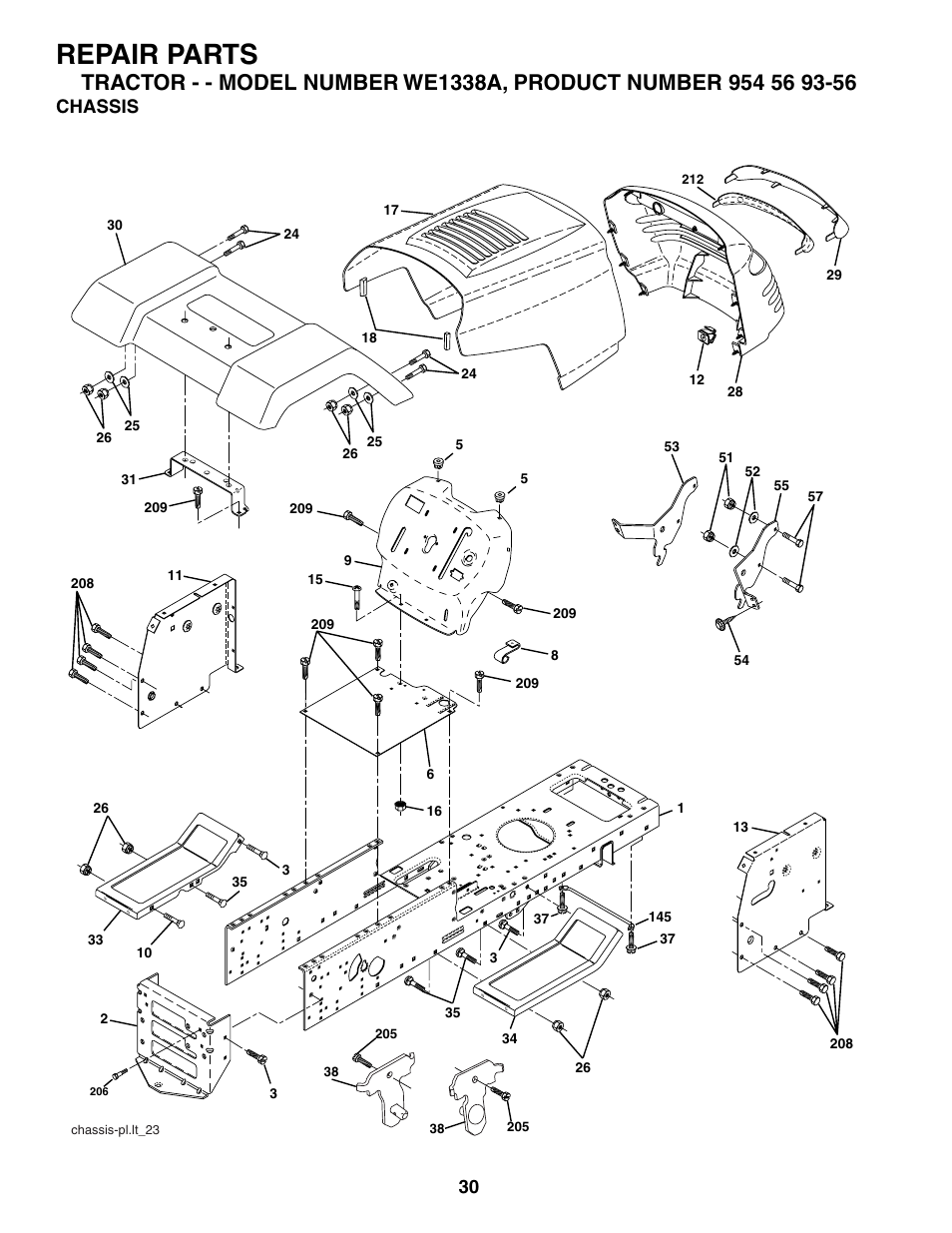 Repair parts, Chassis | Weed Eater WE1338A User Manual | Page 30 / 48