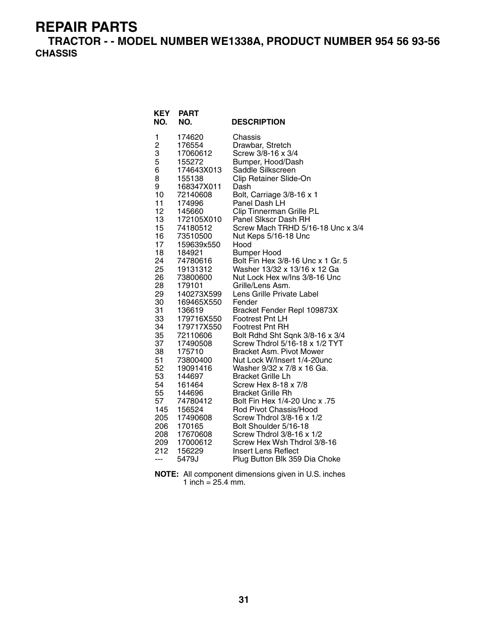 Repair parts | Weed Eater WE1338A User Manual | Page 31 / 48