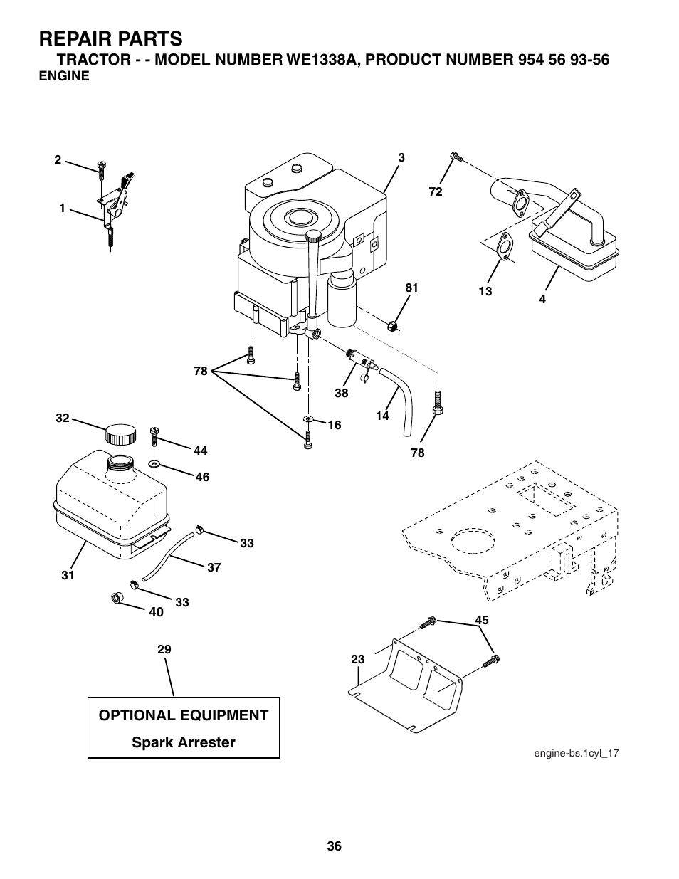 Repair parts | Weed Eater WE1338A User Manual | Page 36 / 48