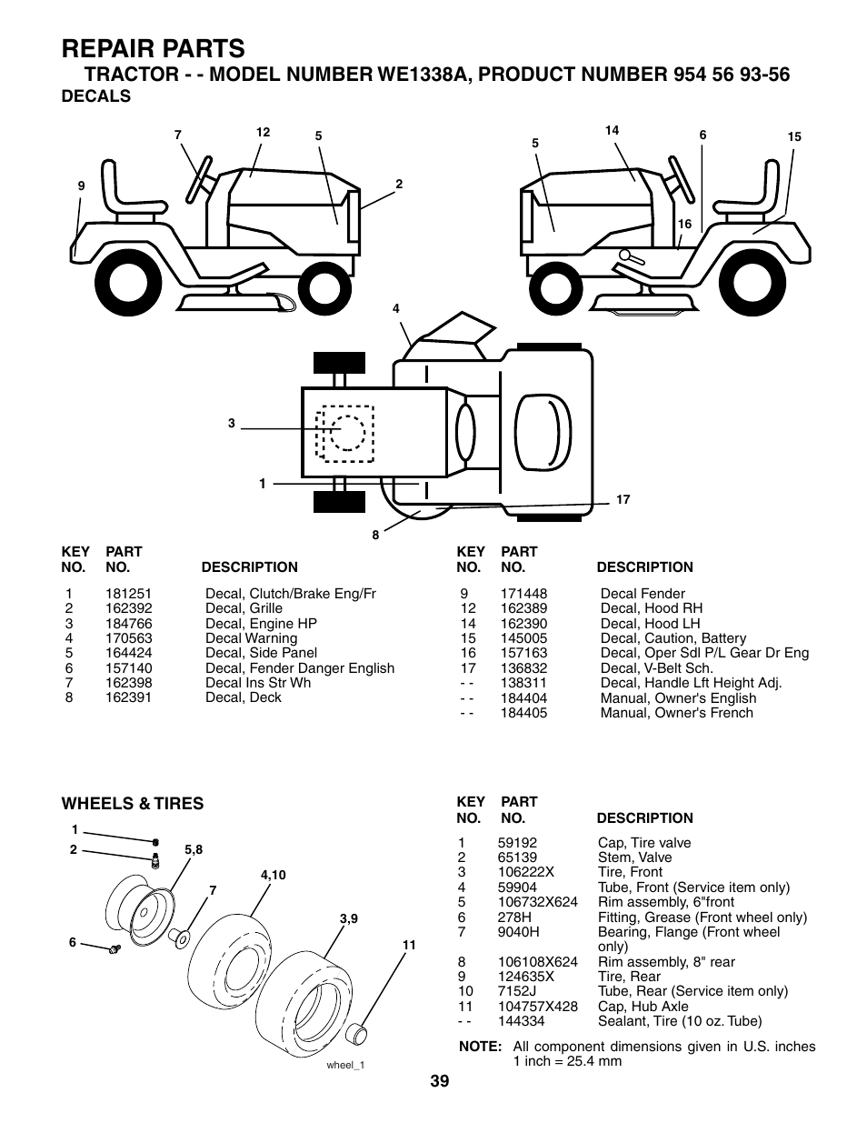 Repair parts | Weed Eater WE1338A User Manual | Page 39 / 48