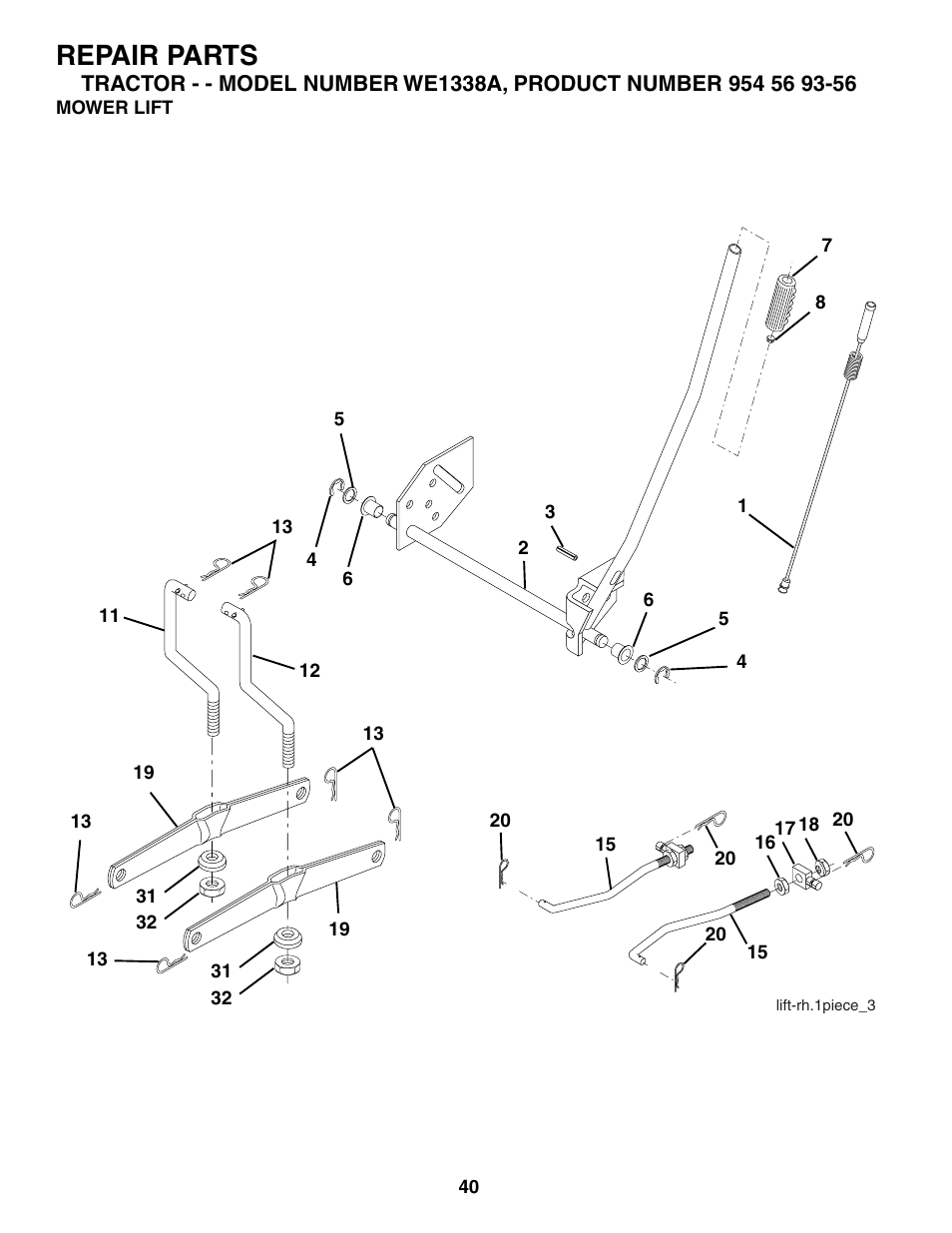 Repair parts | Weed Eater WE1338A User Manual | Page 40 / 48