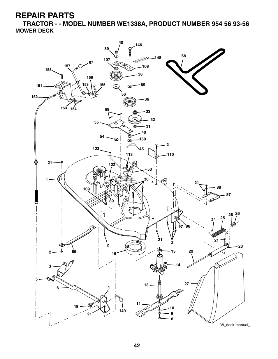 Repair parts, Mower deck | Weed Eater WE1338A User Manual | Page 42 / 48