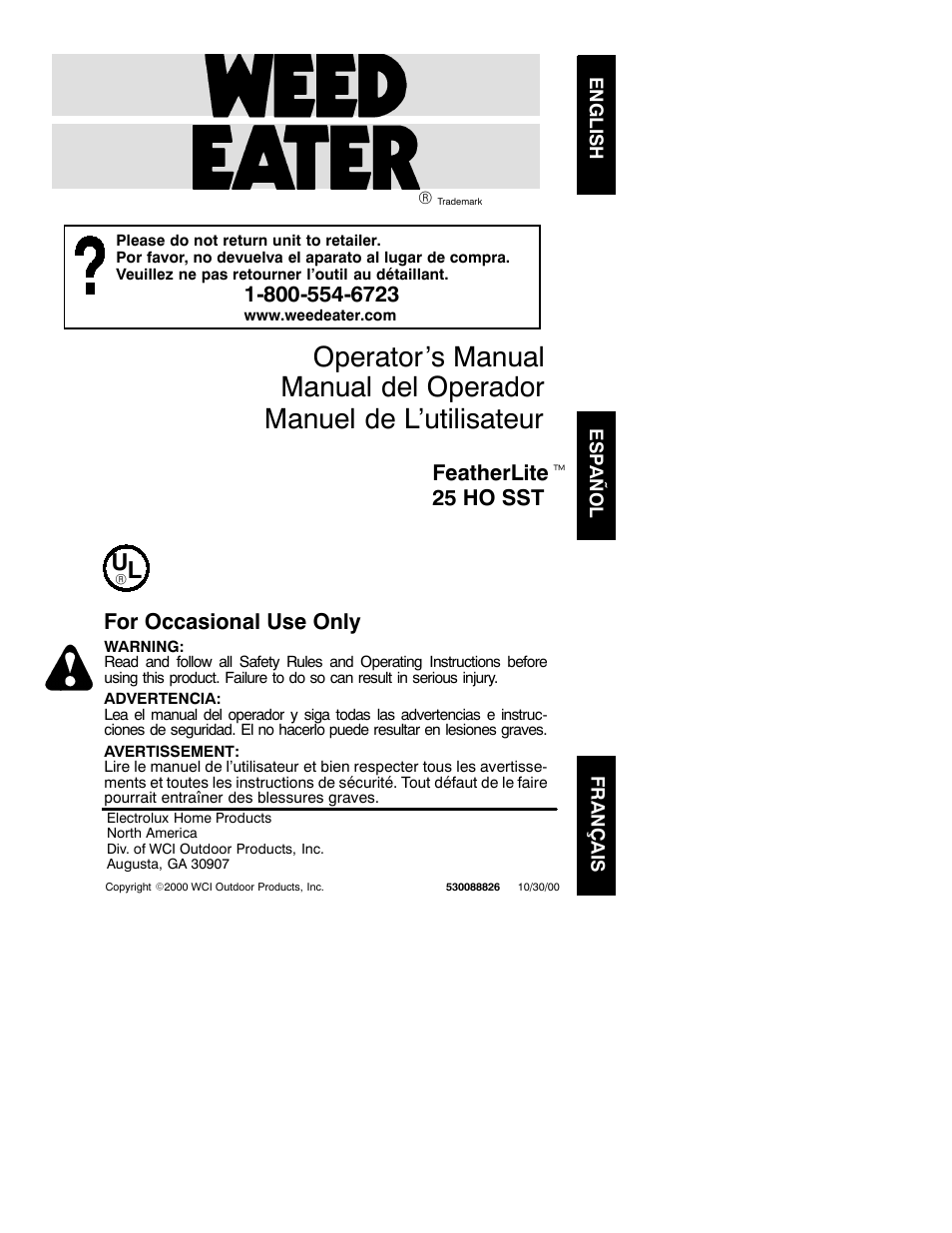 Weed Eater Featherlite 530088826 User Manual | 7 pages