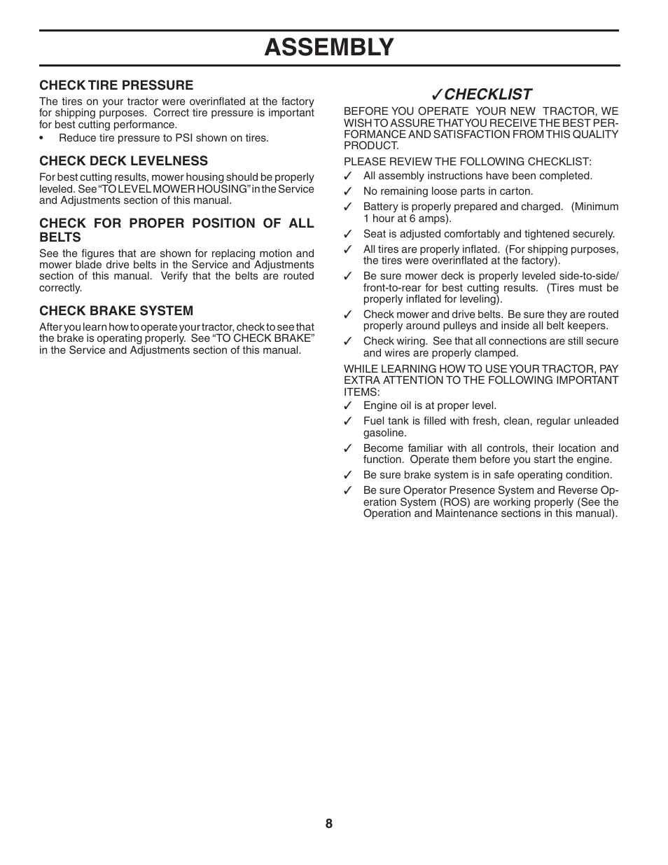 Assembly, Checklist | Weed Eater 60614 User Manual | Page 8 / 30