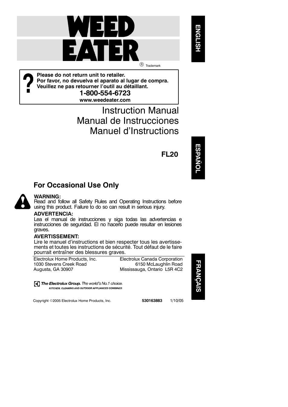 Weed Eater 530163883 User Manual | 12 pages