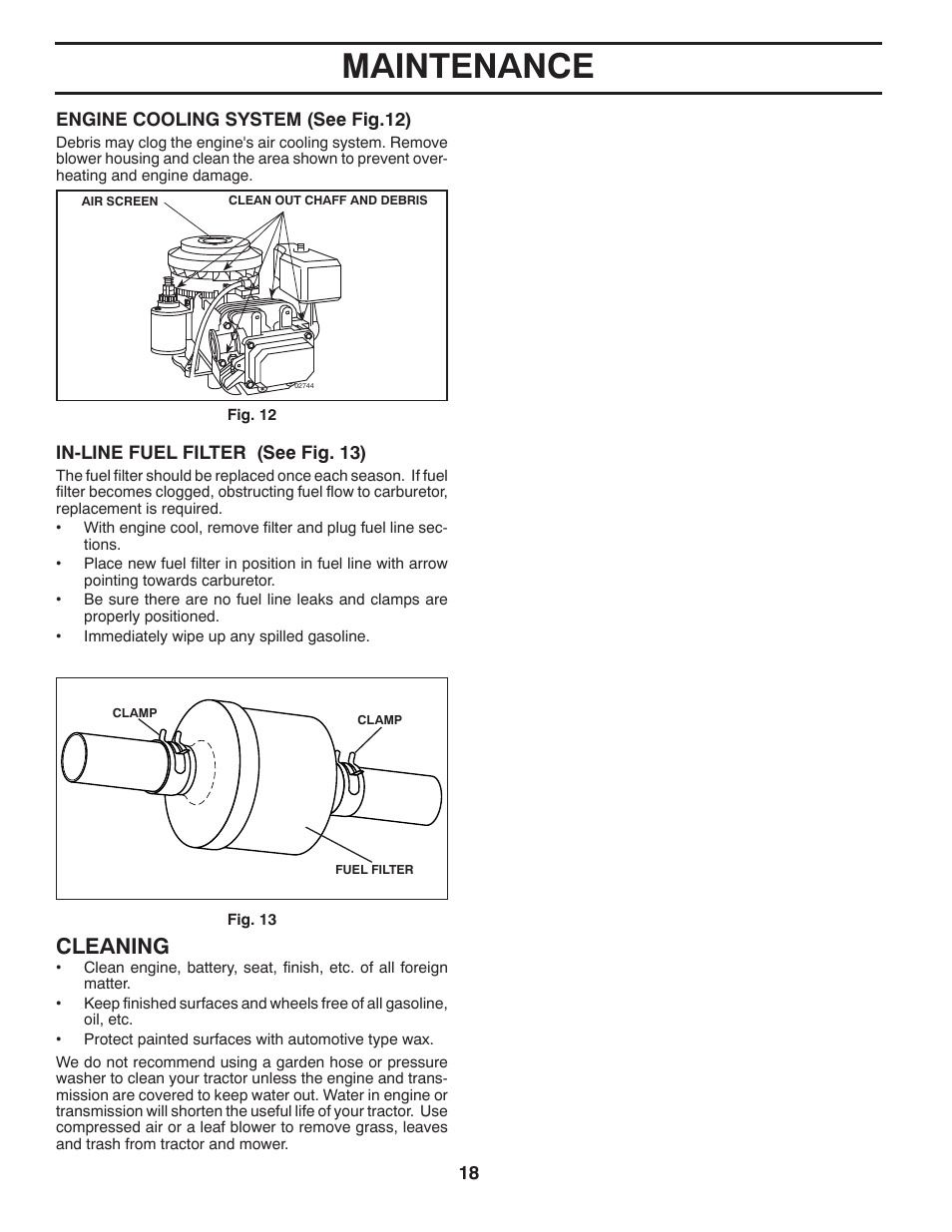 Maintenance, Cleaning | Weed Eater 435073 User Manual | Page 18 / 30