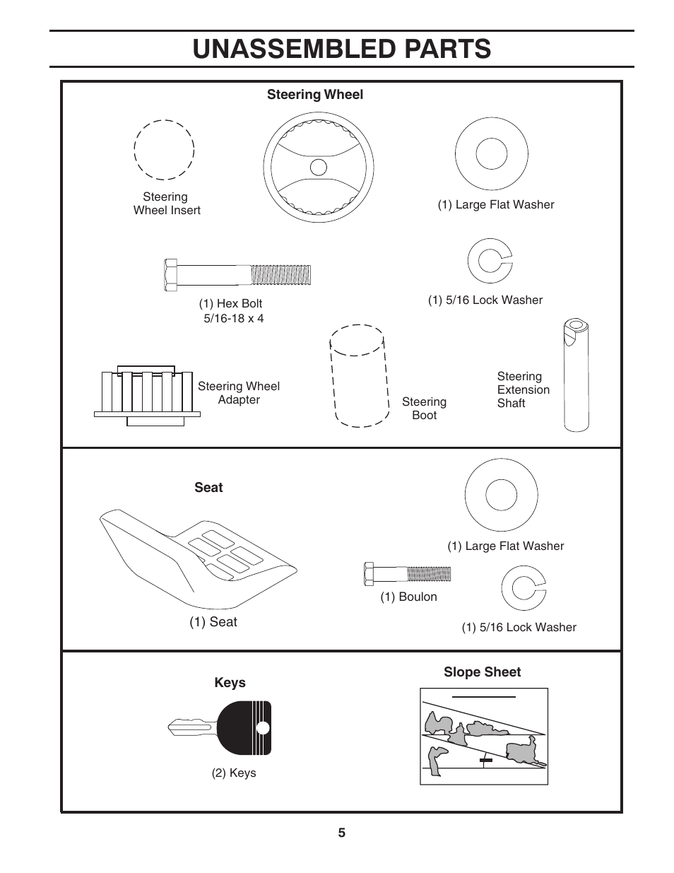 Unassembled parts | Weed Eater 435073 User Manual | Page 5 / 30