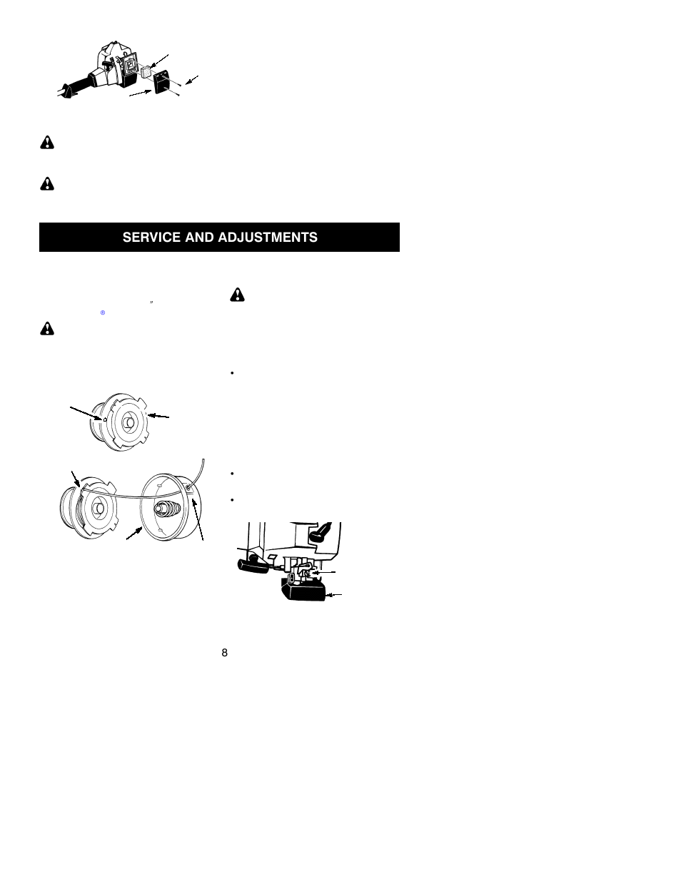 Service and adjustments | Weed Eater TWIST-N-EDGE TE 400 LE User Manual | Page 8 / 12
