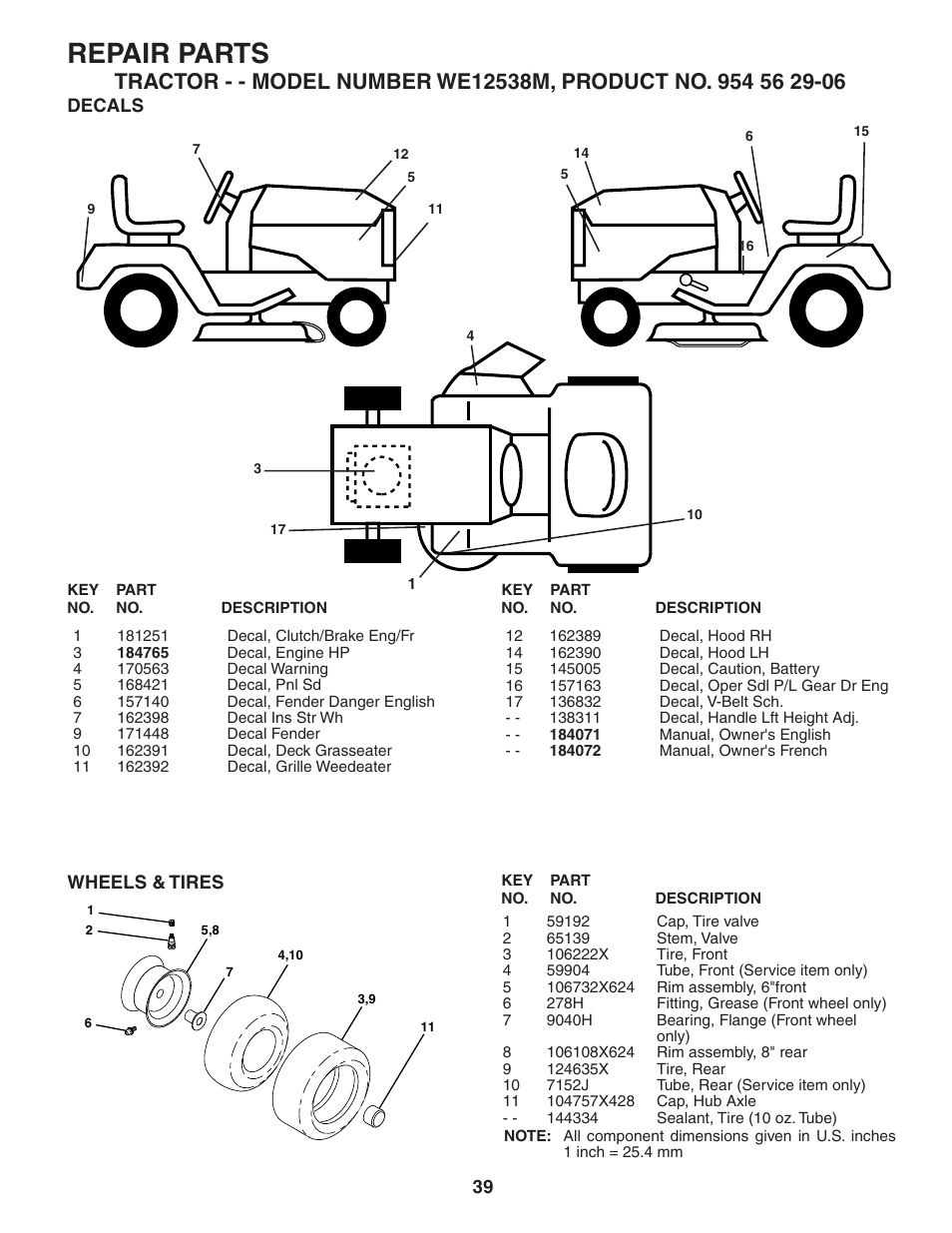 Repair parts | Weed Eater WE12538M User Manual | Page 39 / 48