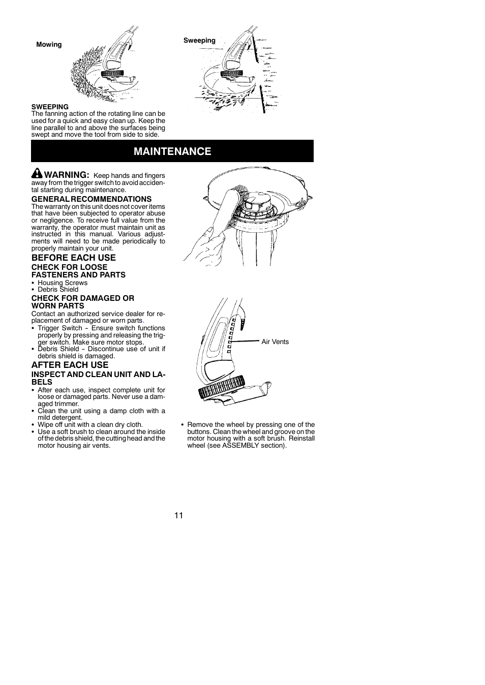 Maintenance | Weed Eater Twist 'N Edge 545186757 User Manual | Page 11 / 14