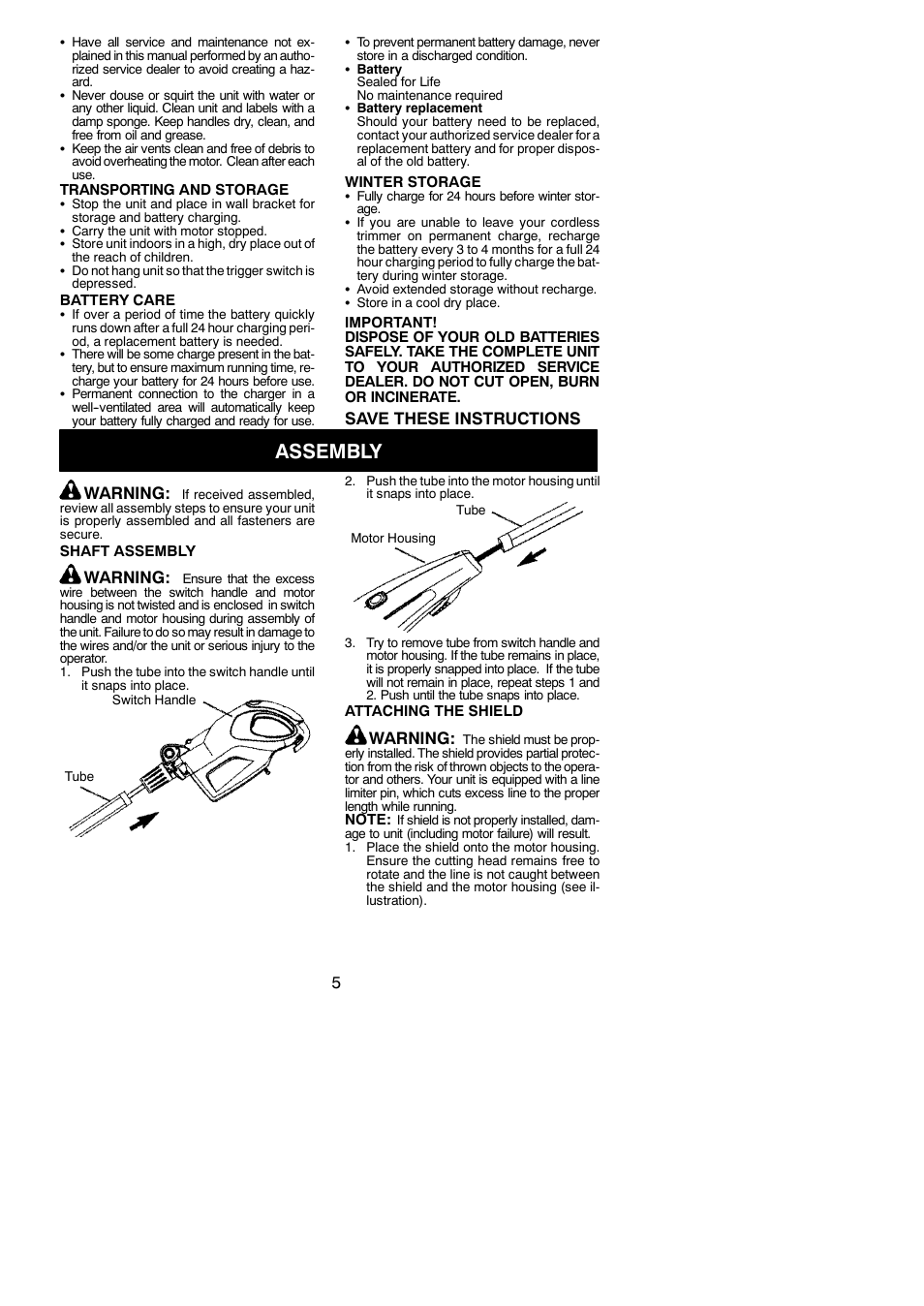 Assembly, Save these instructions, Warning | Weed Eater Twist 'N Edge 545186757 User Manual | Page 5 / 14