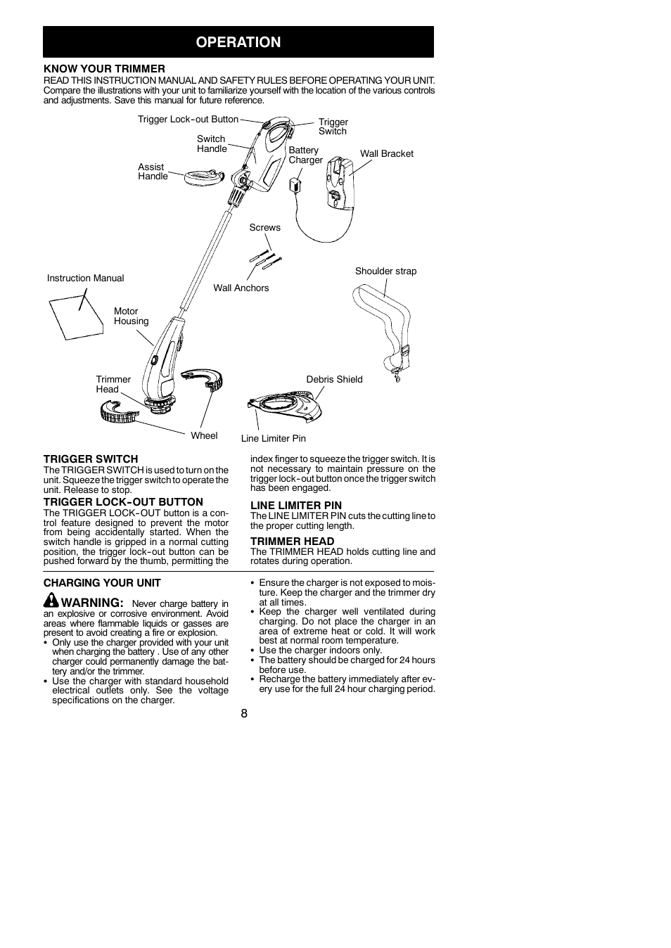 Operation, Warning | Weed Eater Twist 'N Edge 545186757 User Manual | Page 8 / 14