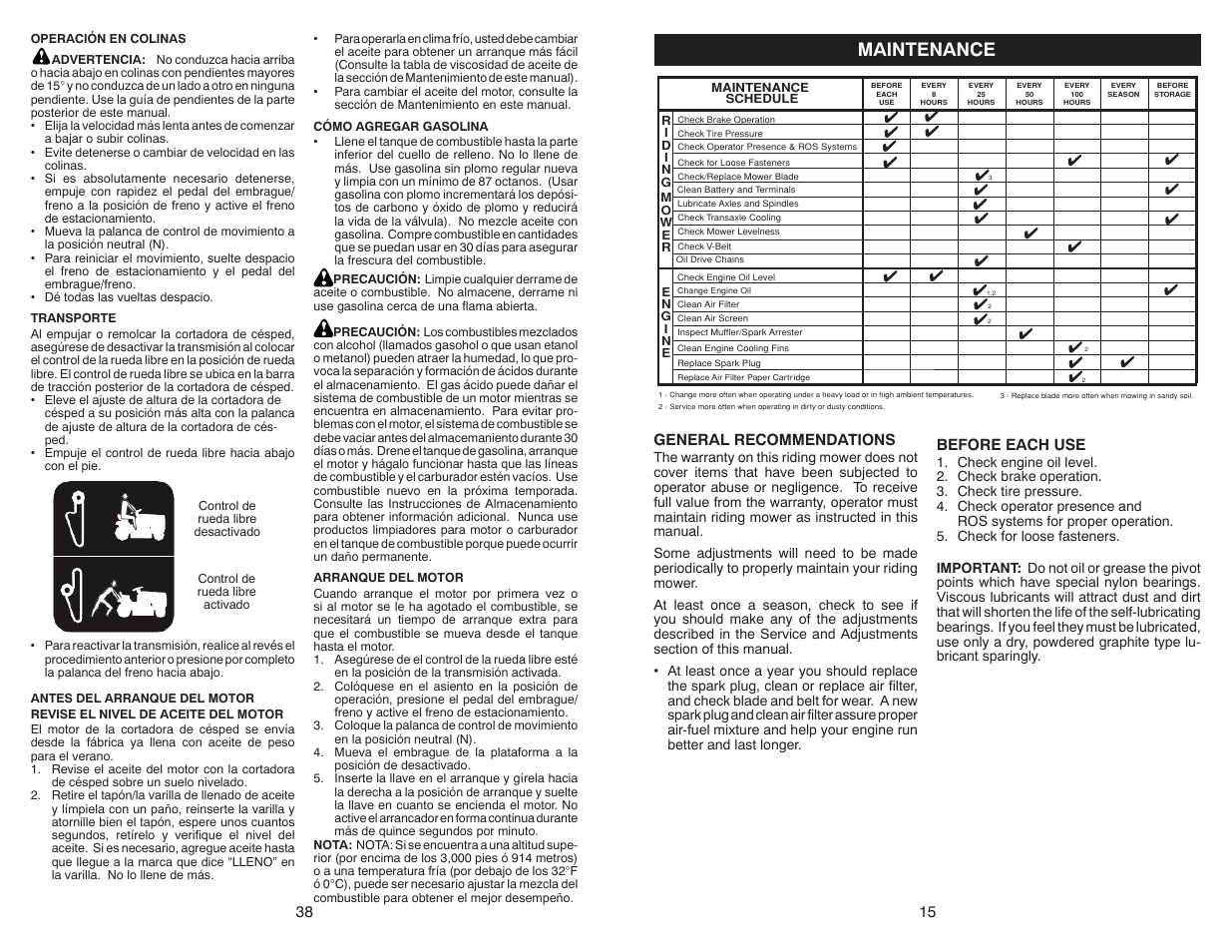 Maintenance, General recommendations, Before each use | Weed Eater WELRV1 User Manual | Page 15 / 26