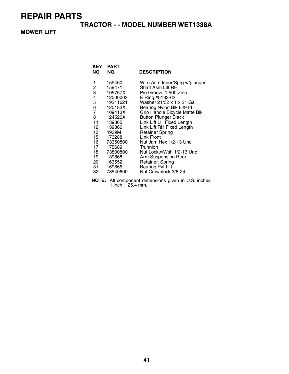 Repair parts | Weed Eater 186391 User Manual | Page 41 / 48