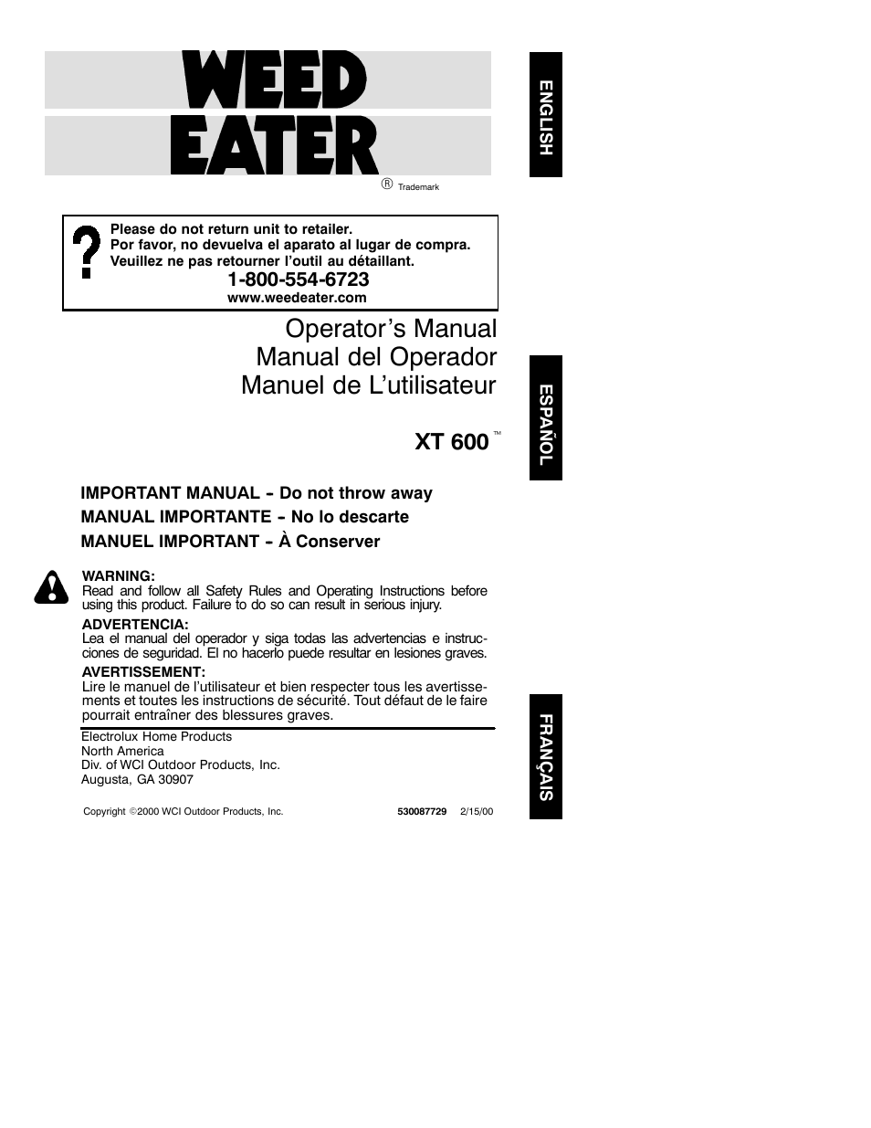 Weed Eater 530087729 User Manual | 6 pages