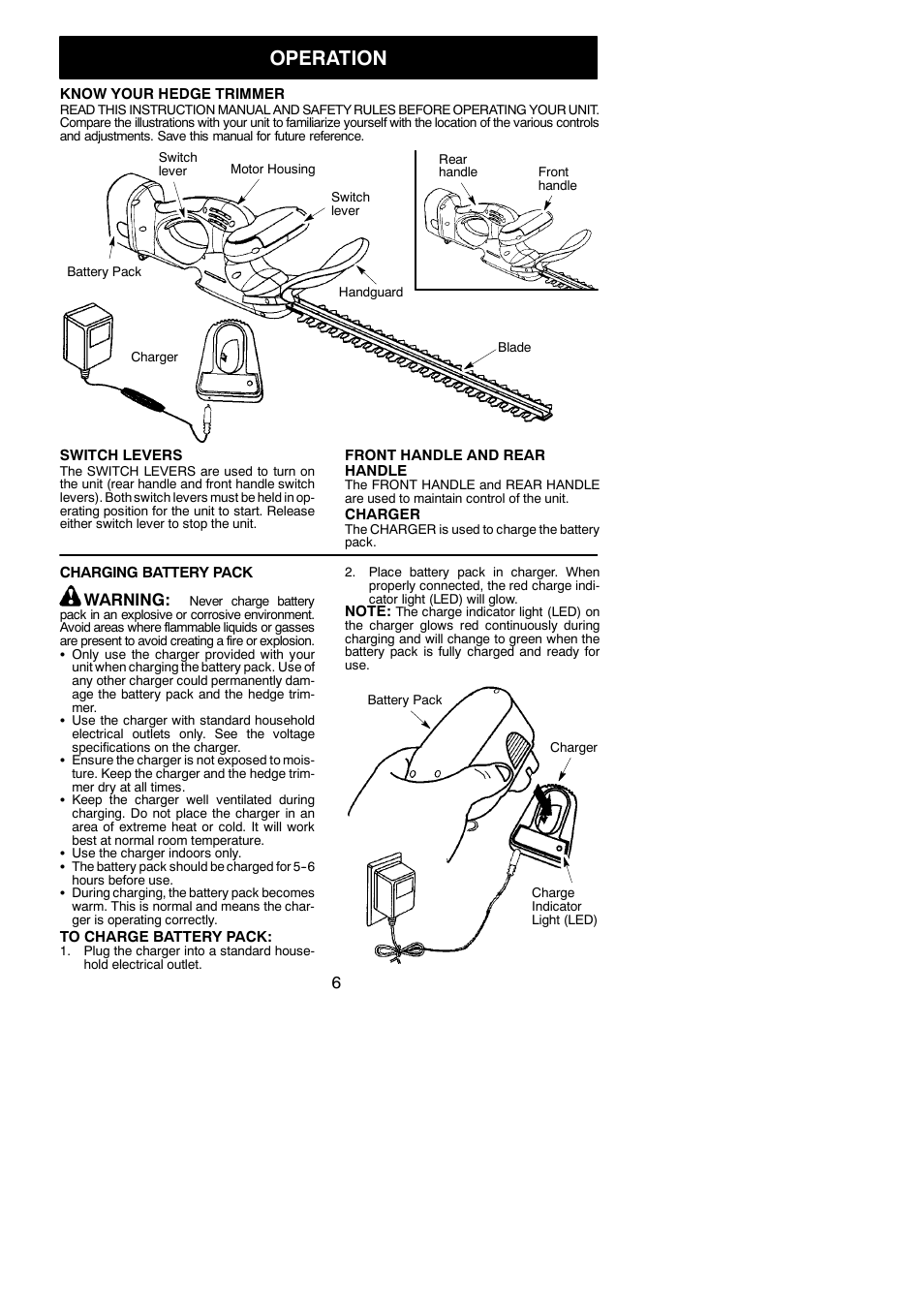 Operation, Warning | Weed Eater HTC2200 User Manual | Page 6 / 10