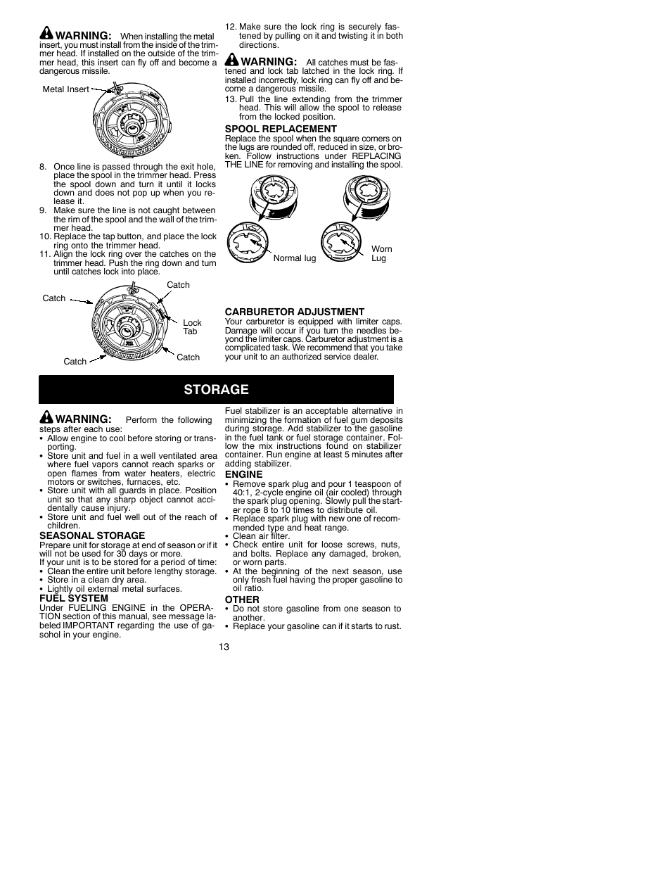 Storage | Weed Eater 530088132 User Manual | Page 13 / 16