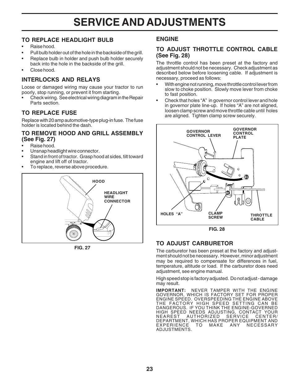 Service and adjustments | Weed Eater WE1538A User Manual | Page 23 / 48