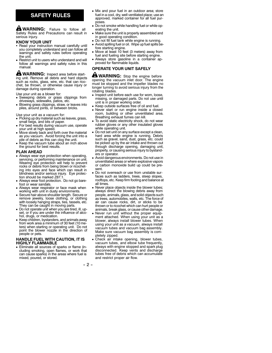Safety rules | Weed Eater 530087688 User Manual | Page 2 / 8
