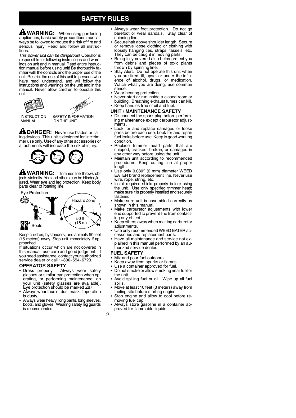 Safety rules, Warning, Danger | Weed Eater 545137271 User Manual | Page 2 / 12